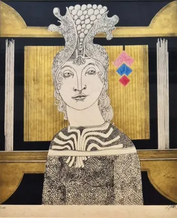 Dekoratív hölgy fejdísszel